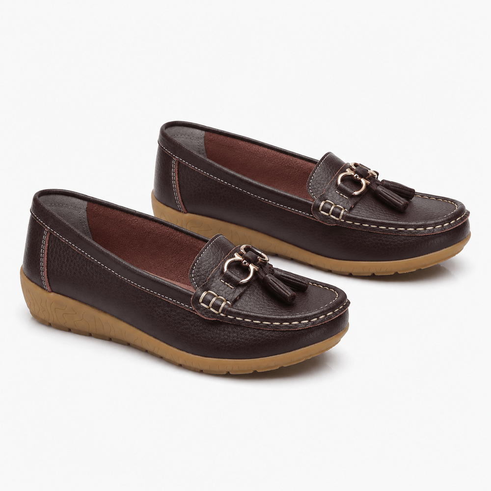 Comptoir du Mocassin Mocassins Femme en Cuir Marron foncé Enfiler à Glands