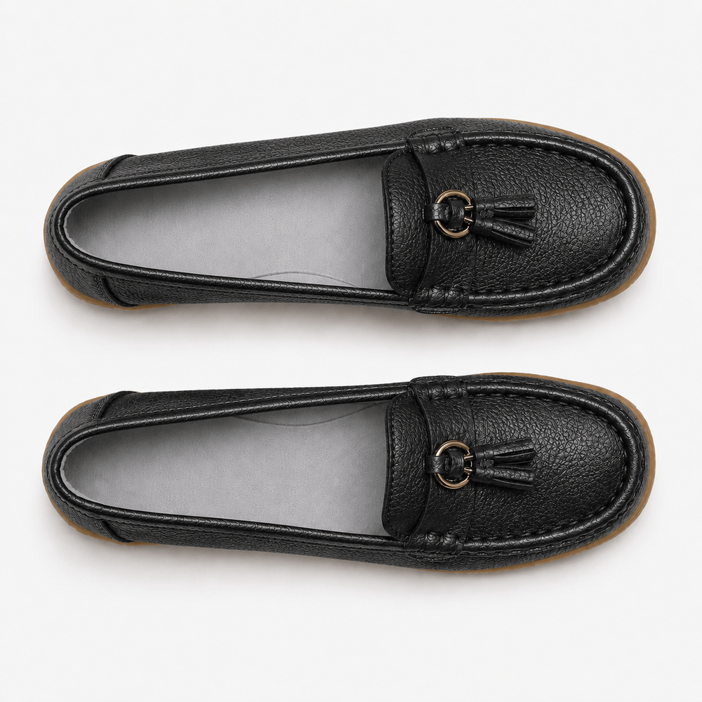 Comptoir du Mocassin Mocassins Femme en Cuir Noir à Enfiler avec Gland