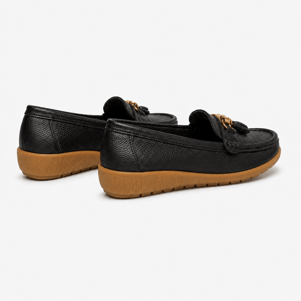 Comptoir du Mocassin Mocassins Femme en Cuir Noir à Enfiler avec Gland