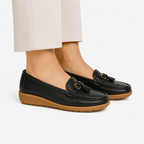 Comptoir du Mocassin Mocassins Femme en Cuir Noir à Enfiler avec Gland