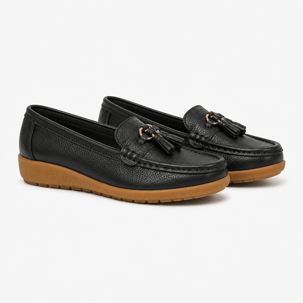 Comptoir du Mocassin Mocassins Femme en Cuir Noir à Enfiler avec Gland
