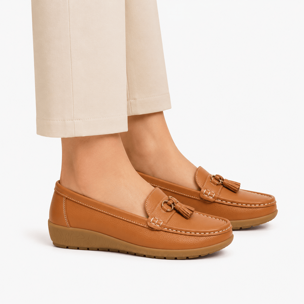 Comptoir du Mocassin Mocassins Femme en Cuir Orange à Enfiler à Glands