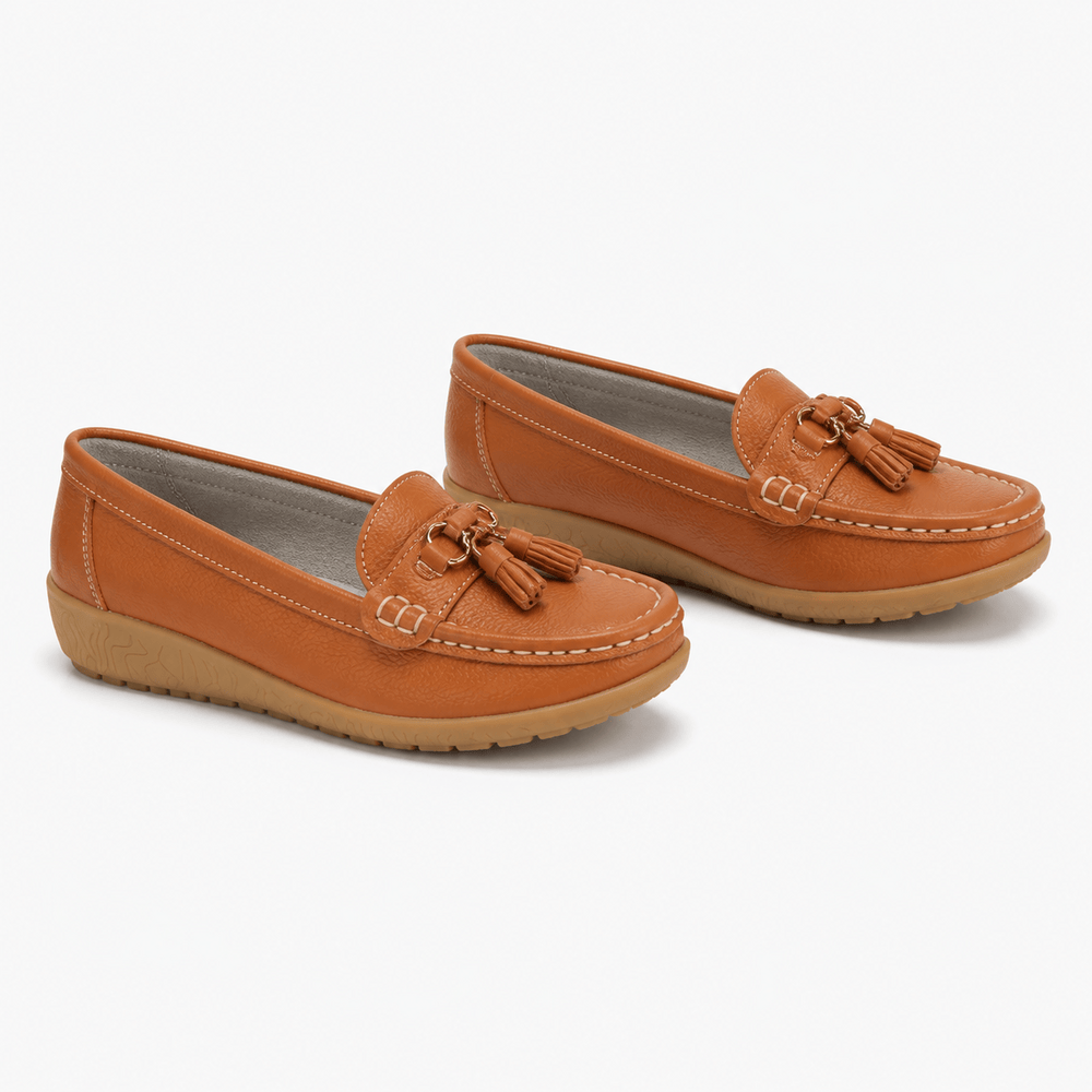Comptoir du Mocassin Mocassins Femme en Cuir Orange à Enfiler à Glands