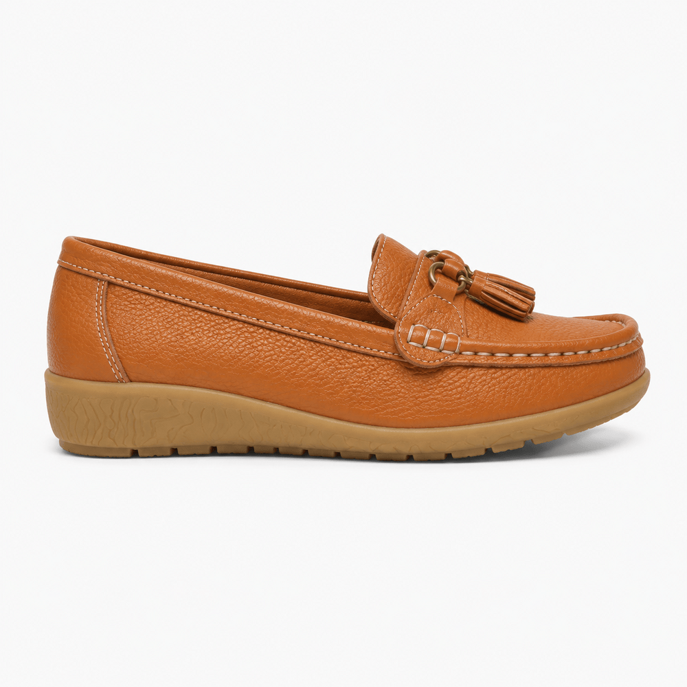 Comptoir du Mocassin Mocassins Femme en Cuir Orange à Enfiler à Glands