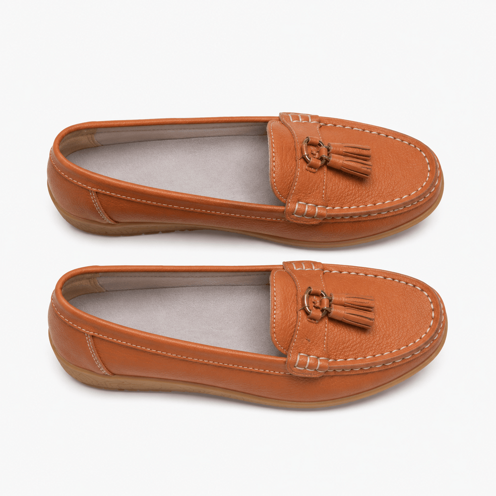 Comptoir du Mocassin Mocassins Femme en Cuir Orange à Enfiler à Glands