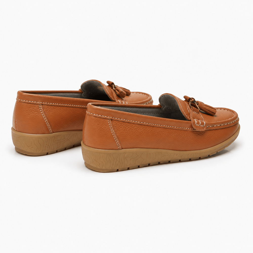 Comptoir du Mocassin Mocassins Femme en Cuir Orange à Enfiler à Glands