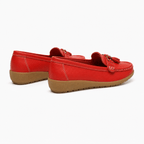 Comptoir du Mocassin Mocassins Femme en Cuir Rouge à Enfiler à Glands