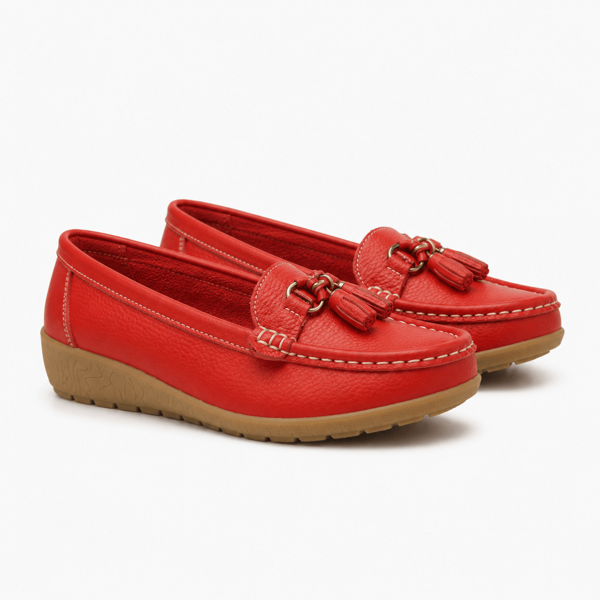 Comptoir du Mocassin Mocassins Femme en Cuir Rouge à Enfiler à Glands