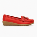 Comptoir du Mocassin Mocassins Femme en Cuir Rouge à Enfiler à Glands