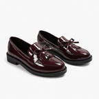 Comptoir du Mocassin Mocassins Femme en cuir verni Bordeaux à pompon et nœud