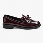 Comptoir du Mocassin Mocassins Femme en cuir verni Bordeaux à pompon et nœud