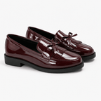Comptoir du Mocassin Mocassins Femme en cuir verni Bordeaux à pompon et nœud
