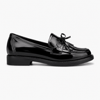 Comptoir du Mocassin Mocassins femme en cuir verni noir à pompon et nœud