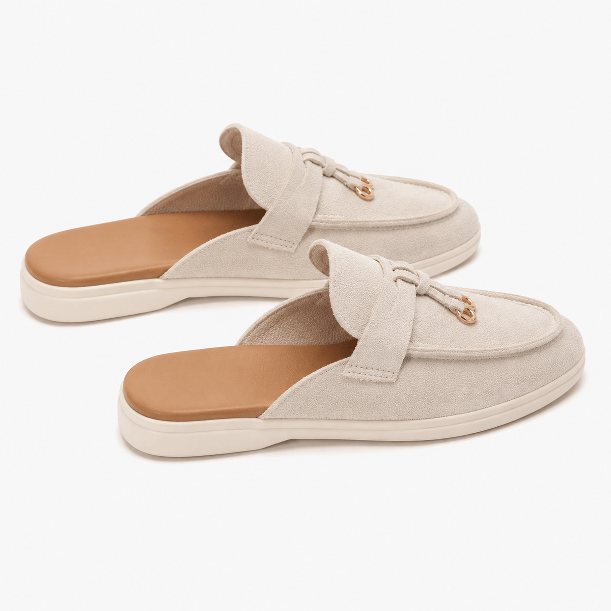 Comptoir du Mocassin Mocassins Femme Plats Beige à Boucle Métallique