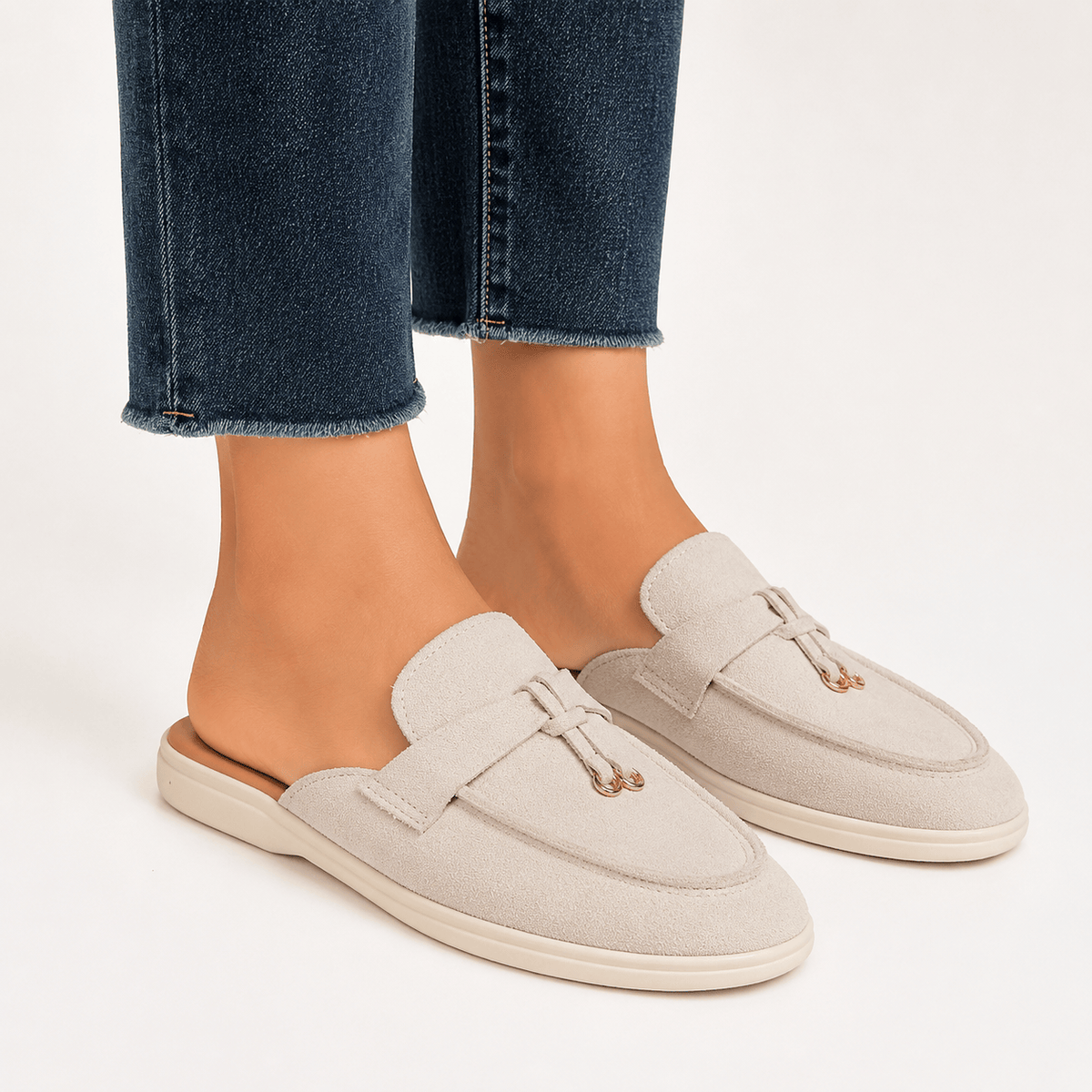 Comptoir du Mocassin Mocassins Femme Plats Beige à Boucle Métallique