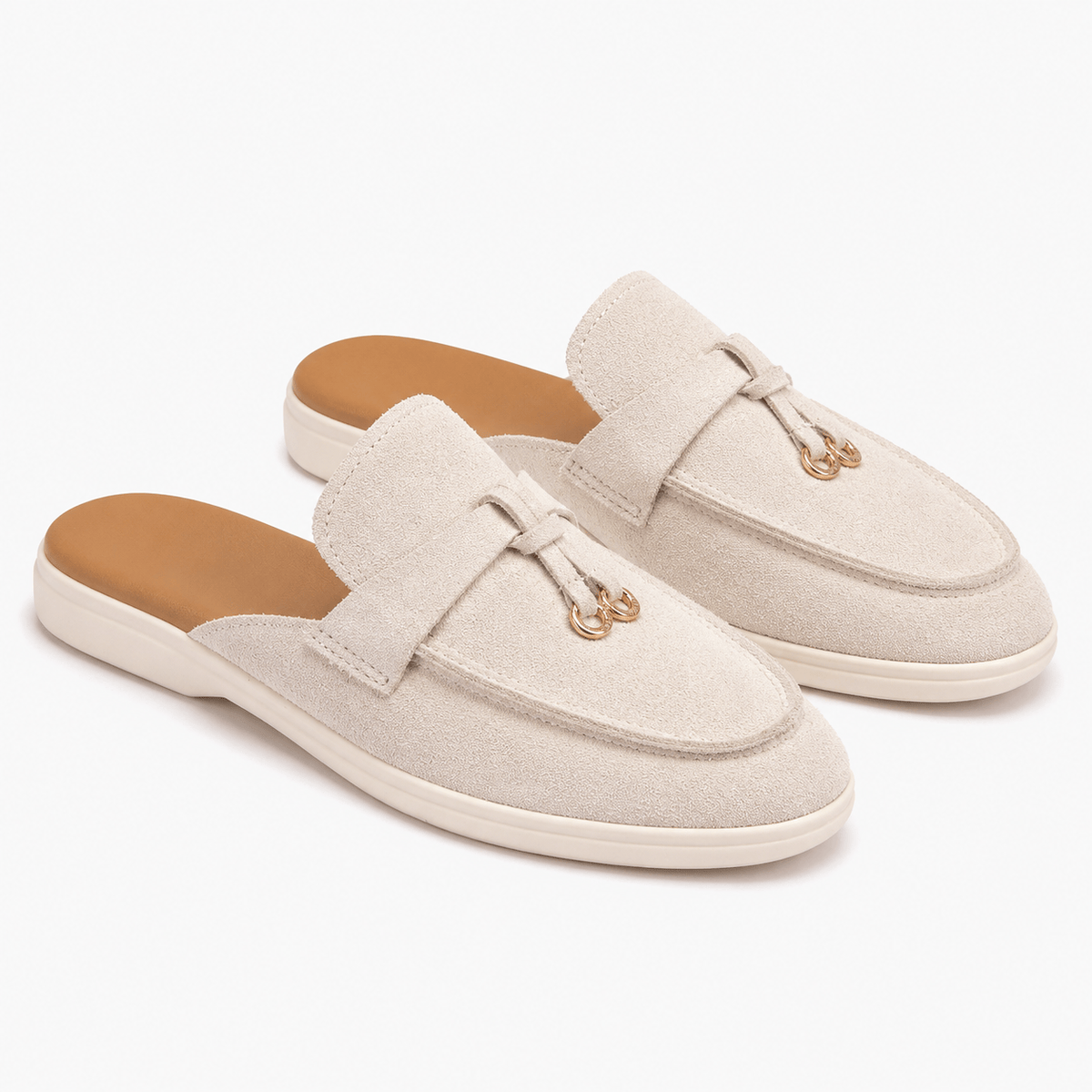 Comptoir du Mocassin Mocassins Femme Plats Beige à Boucle Métallique