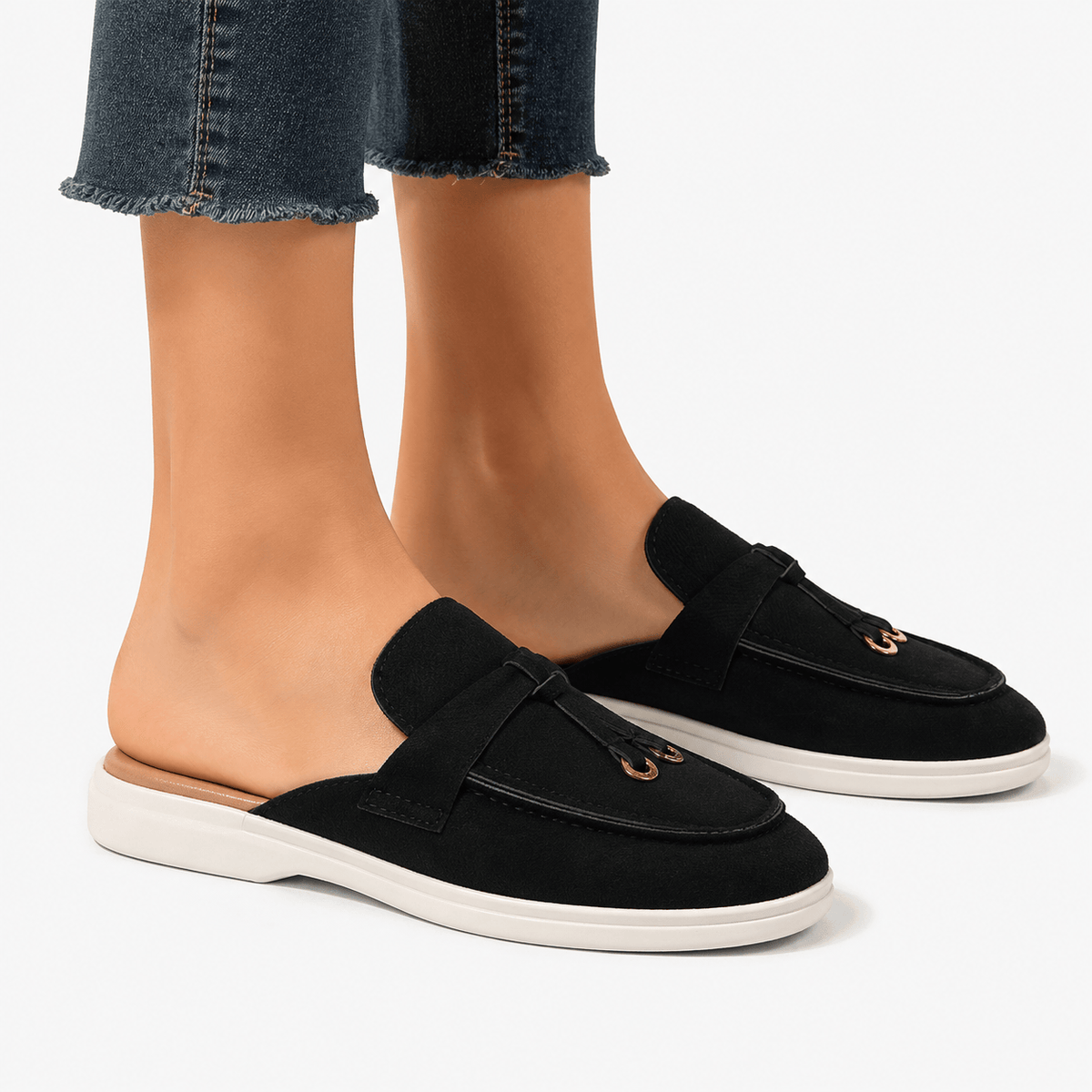 Comptoir du Mocassin Mocassins Femme Plats Noir à Boucle Métallique