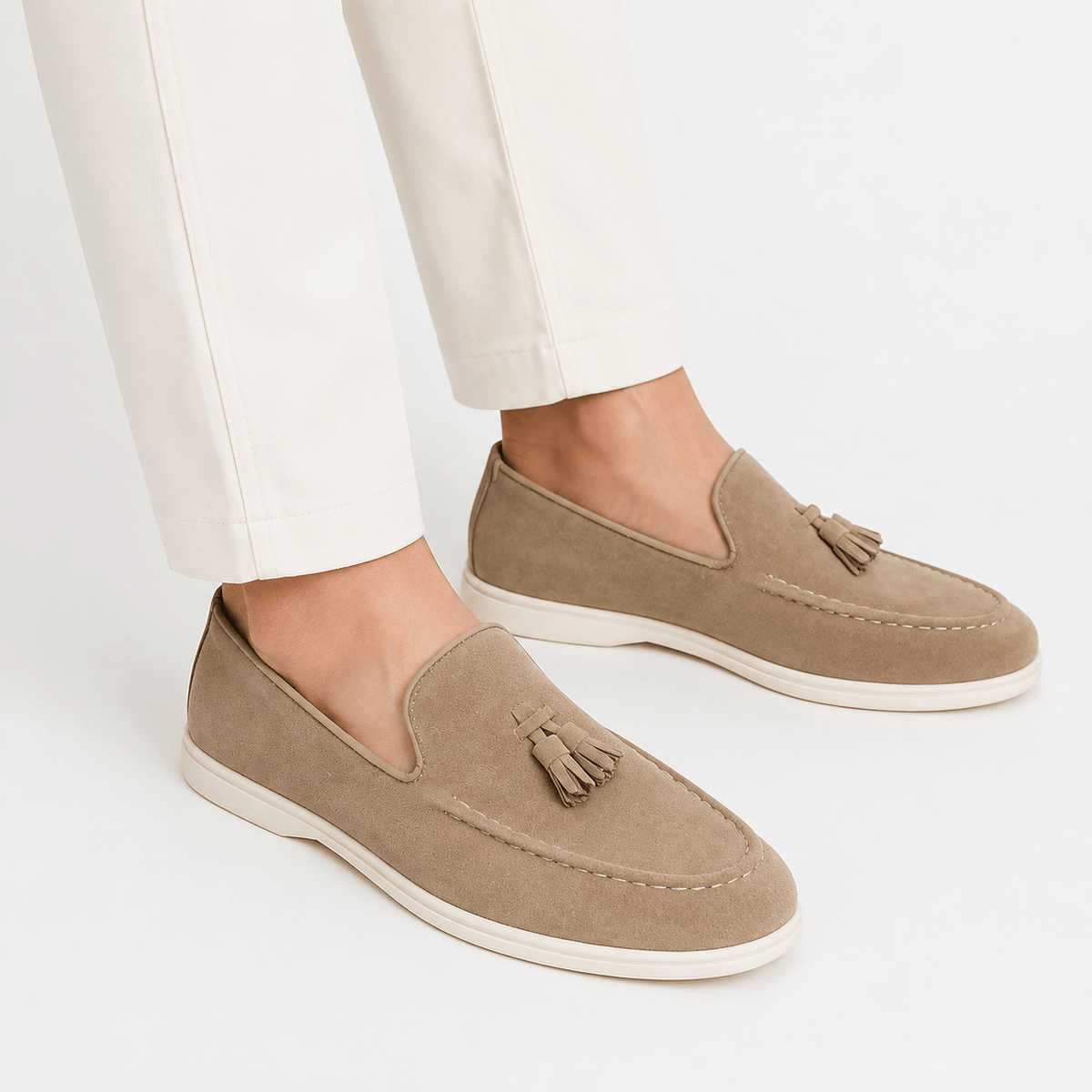 Comptoir du Mocassin Mocassins Homme en Cuir et Suède Beige à Glands