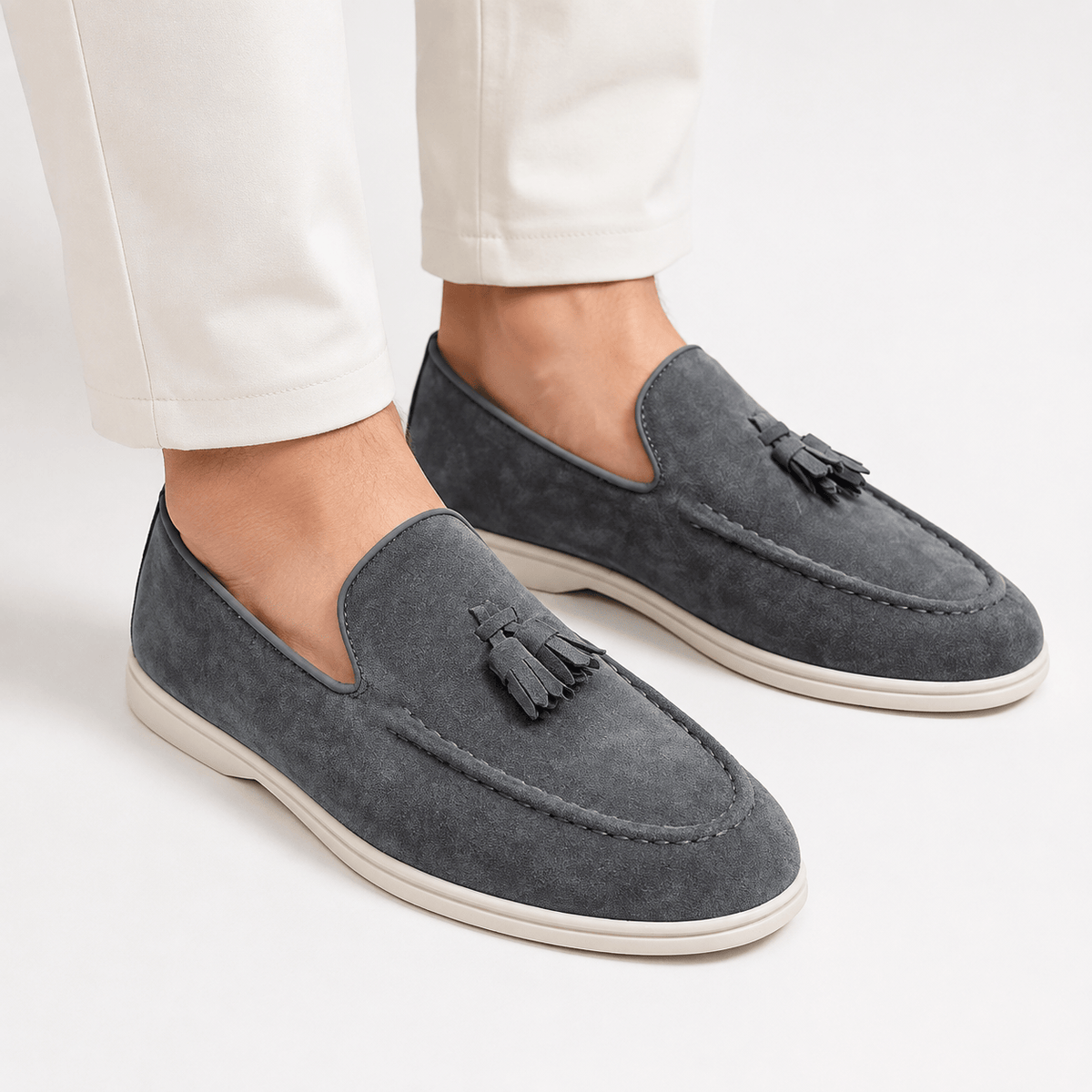 Comptoir du Mocassin Mocassins Homme en Cuir et Suède Gris à Glands