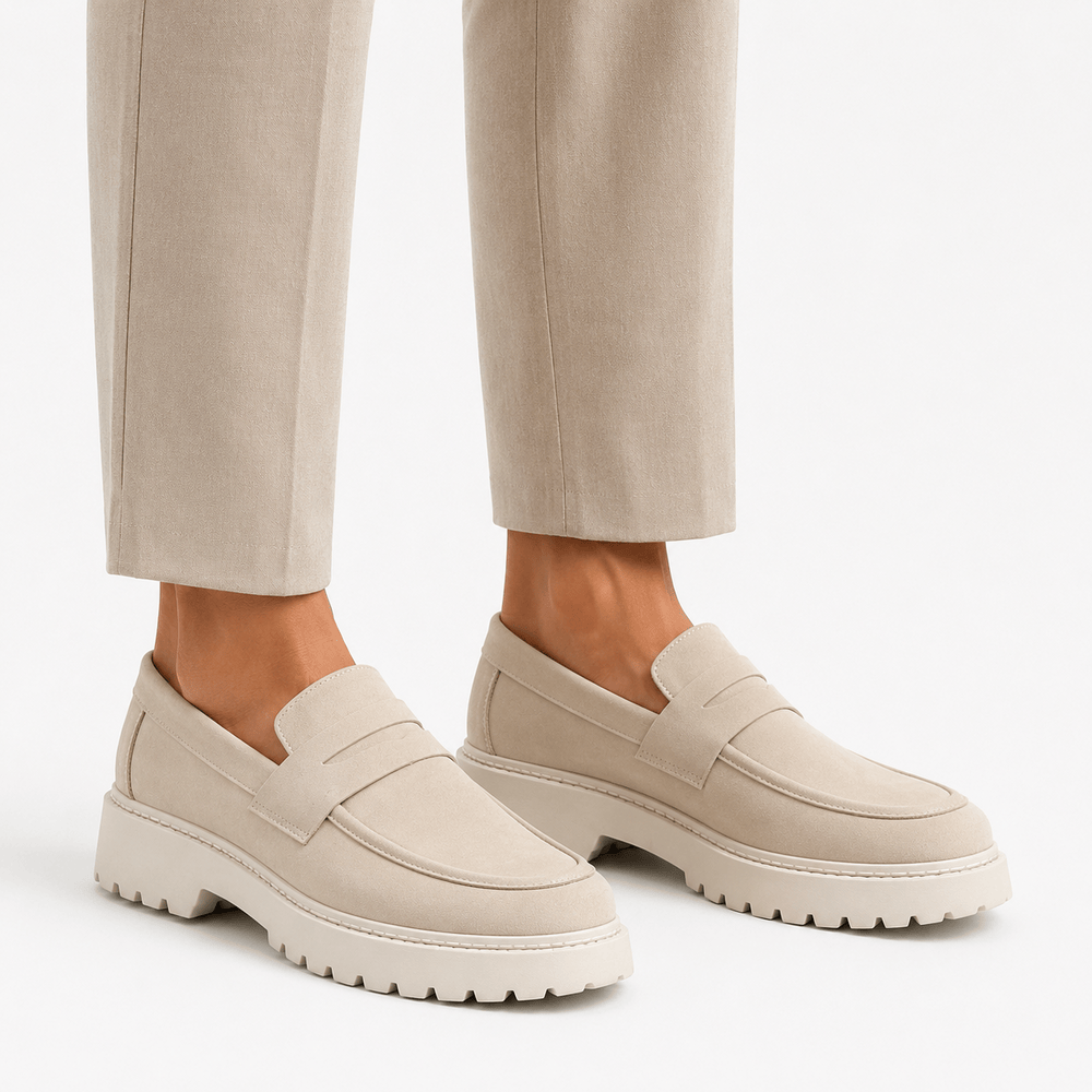 Comptoir du Mocassin Mocassins homme en cuir suédé beige style preppy