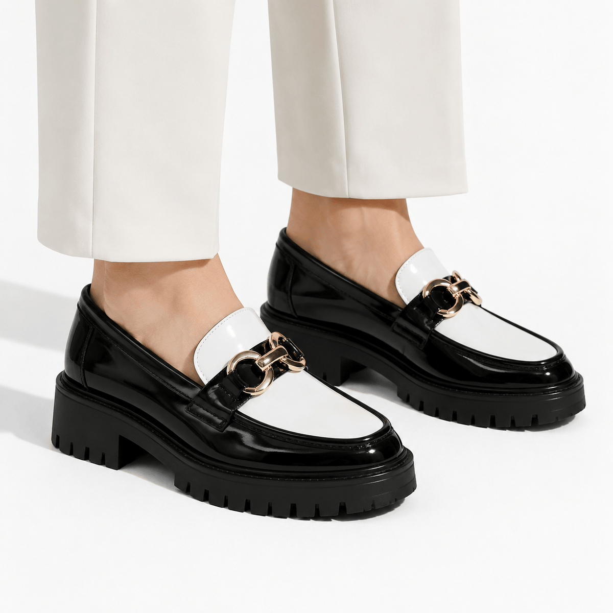 Comptoir du Mocassin Mocassins Homme Noir et blanc à Semelle Épaisse