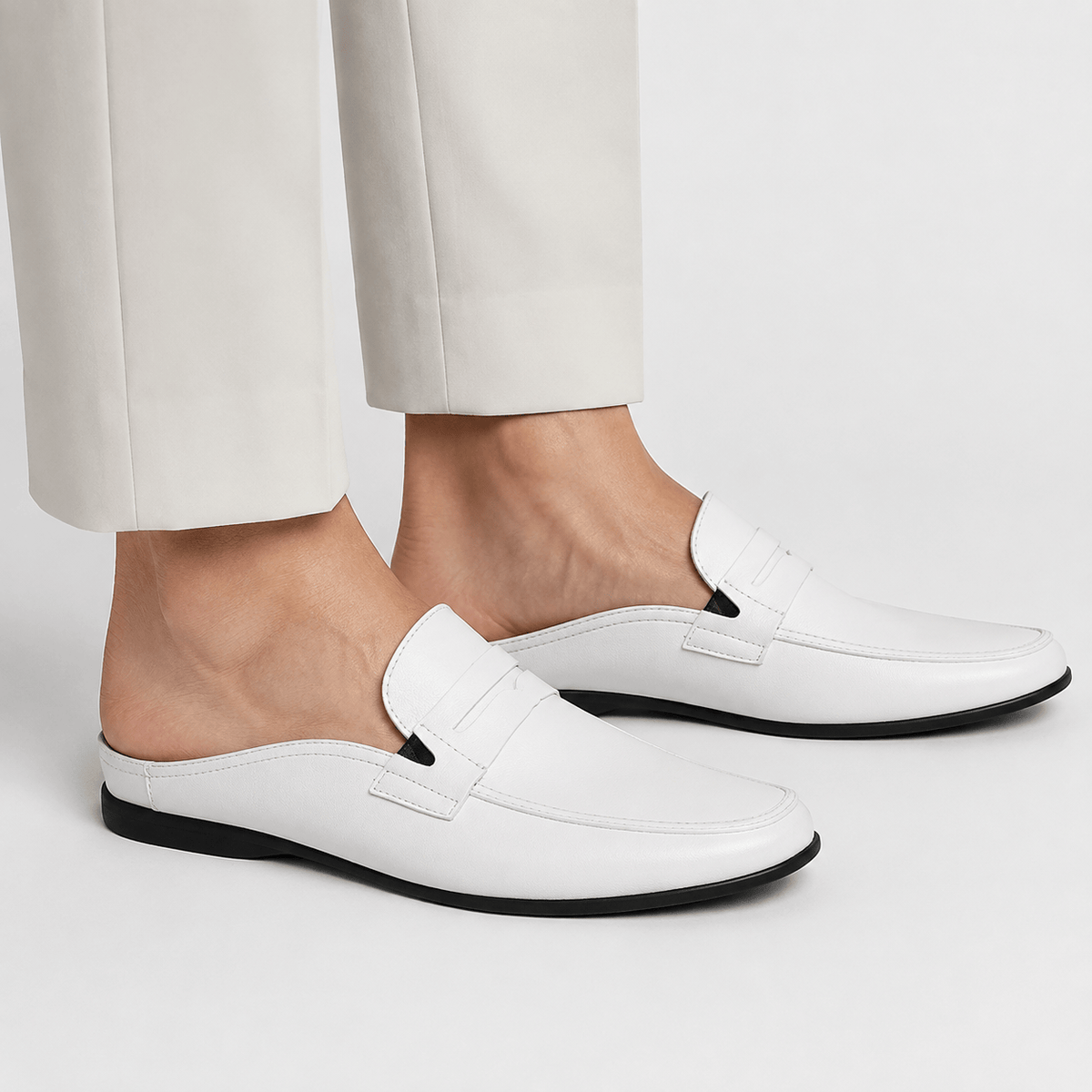 Comptoir du Mocassin Mocassins Mules Homme en Cuir Blanc