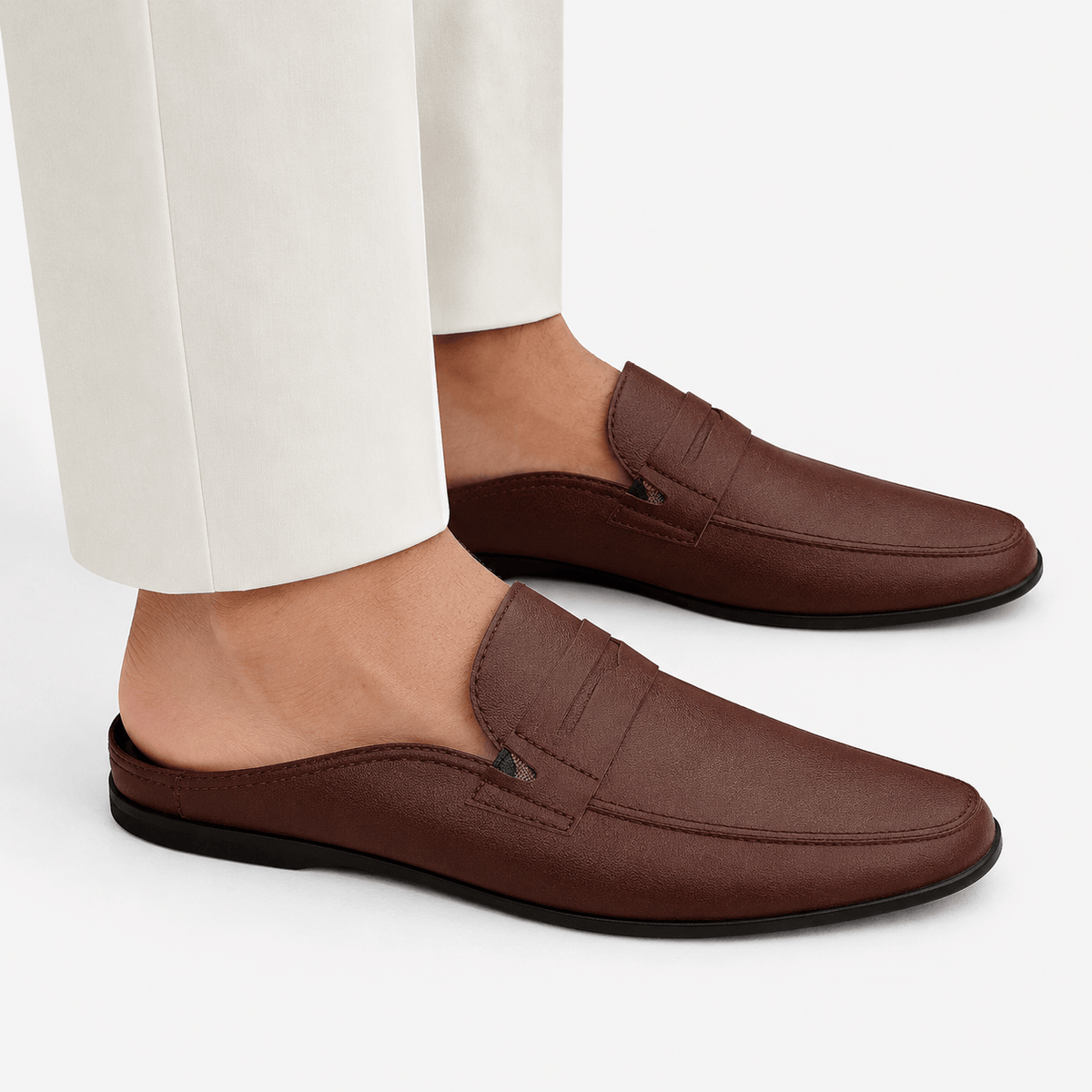 Comptoir du Mocassin Mocassins mules  homme en cuir marron à enfiler