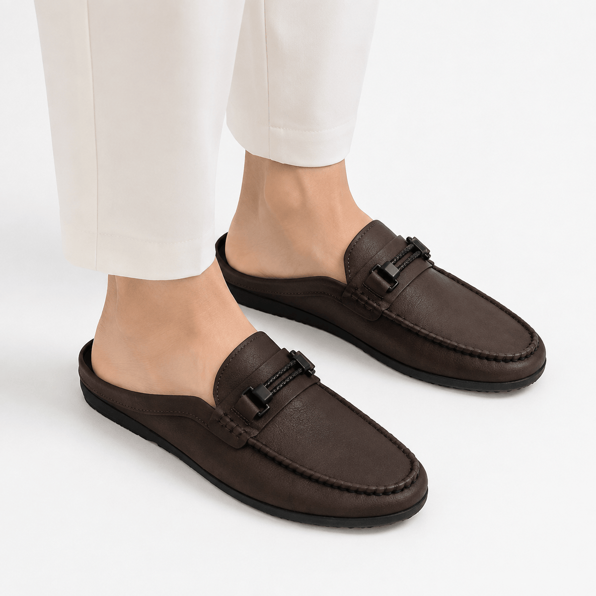 Comptoir du Mocassin Mocassins Mules homme en cuir marron à enfiler