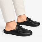Comptoir du Mocassin Mocassins mules homme en cuir noir à enfiler