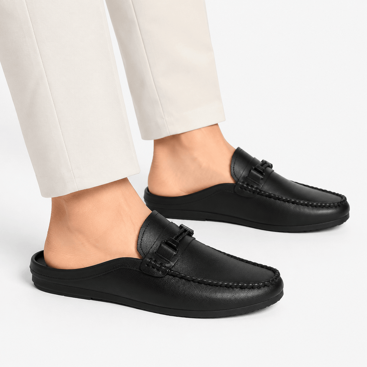 Comptoir du Mocassin Mocassins mules homme en cuir noir à enfiler